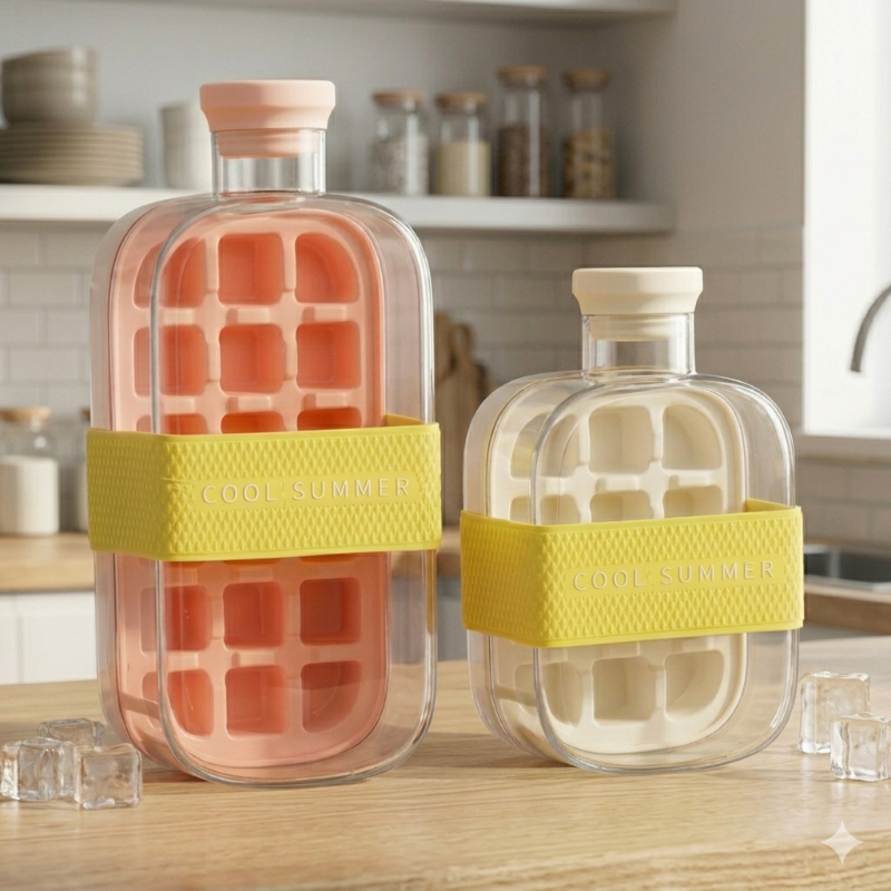 Small Ice Cube Water Bottle with Straw