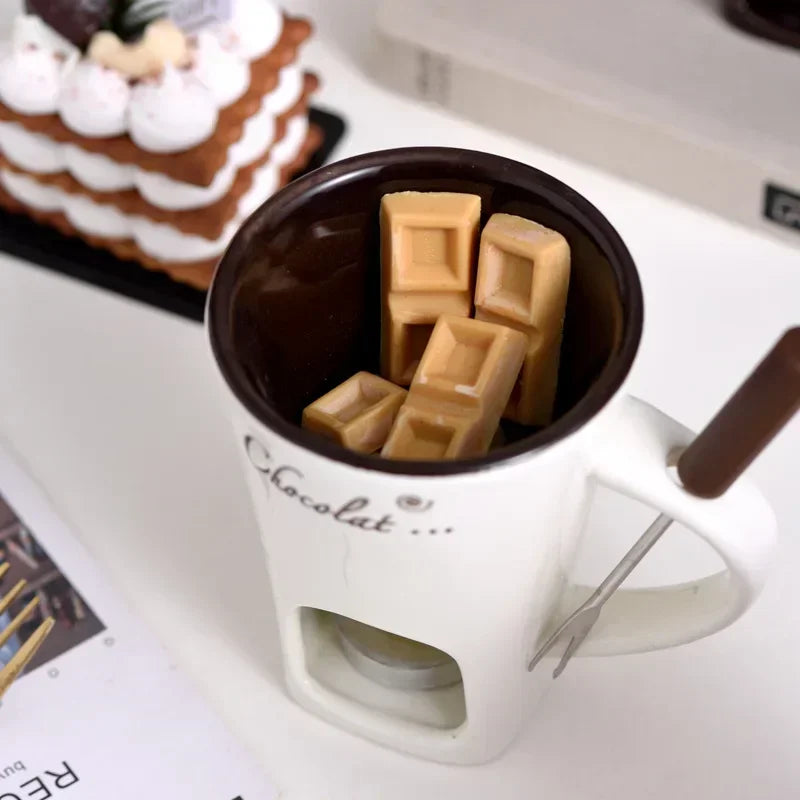 130ml Ceramic Chocolate Melting Cup with Fork
