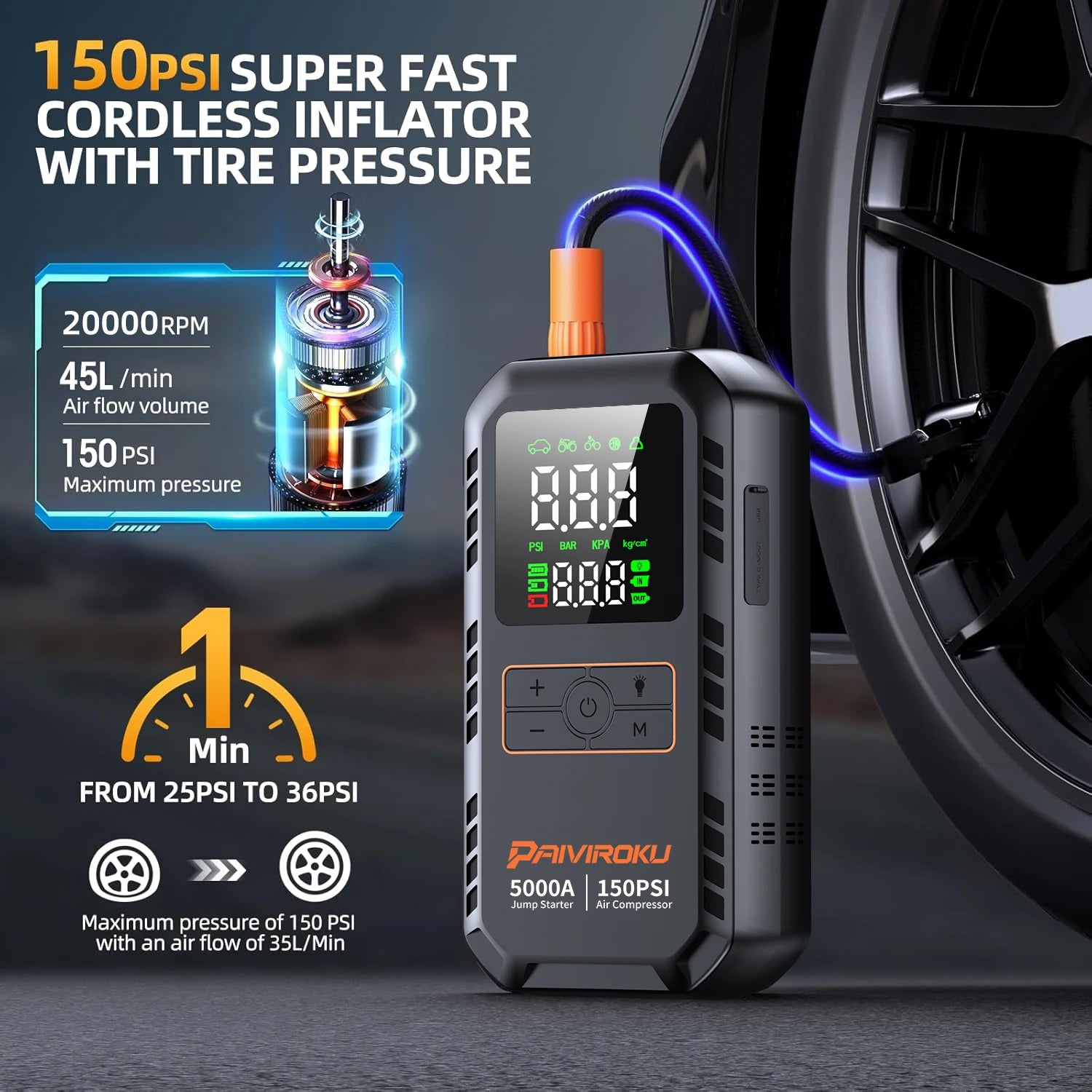 Car Jump Starter with Air Compressor
