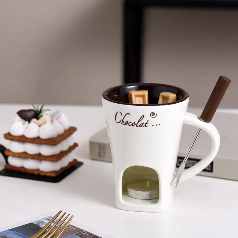 130ml Ceramic Chocolate Melting Cup with Fork